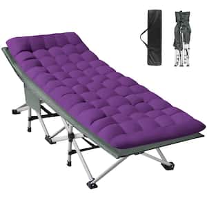Trigg 28 in. Outdoor Folding Cots for Camp with Carry Bag Portable Sleeping Camping Cot Striped Gray Bed+Purple Gray Pad