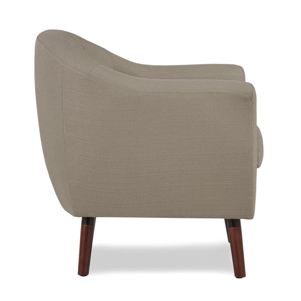 Scandinavian Barrel Beige Wood Accent Chair with Button-Tufted Back