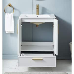 24 in. W x 18 in. D x 34 in . H White modern bathroom vanity with white ceramic sink Top .