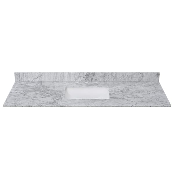 60 in. W x 22 in. D Marble Rectangular Single Sink Bathroom Vanity Top in Carrara White