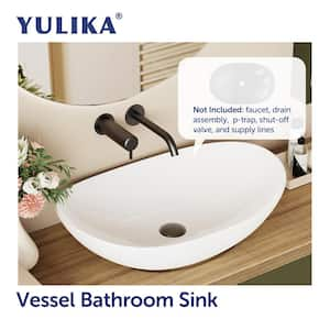 Oval Sink 15 in. Bathroom Sink Ceramic Vessel Sink Bathroom Sink Modern in White