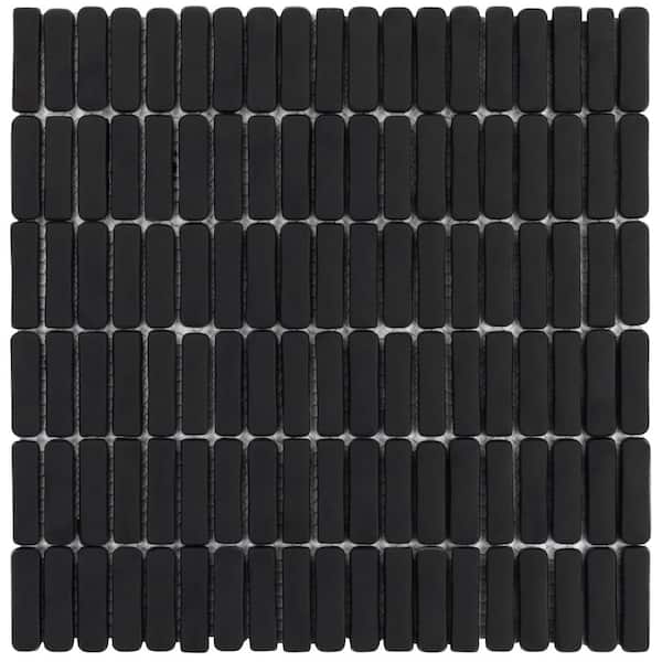 Ivy Hill Tile Nova Black 4 in. x 0.23 in. Mini Brick Frosted Glass