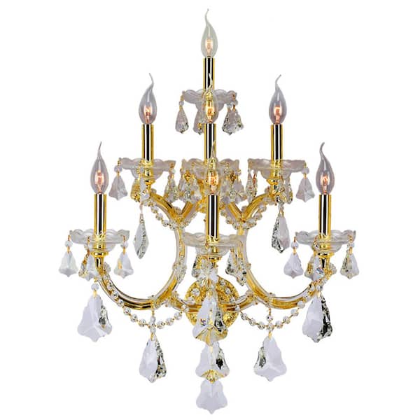 Worldwide Lighting Maria Theresa Collection 7-Light Crystal and Gold Sconce