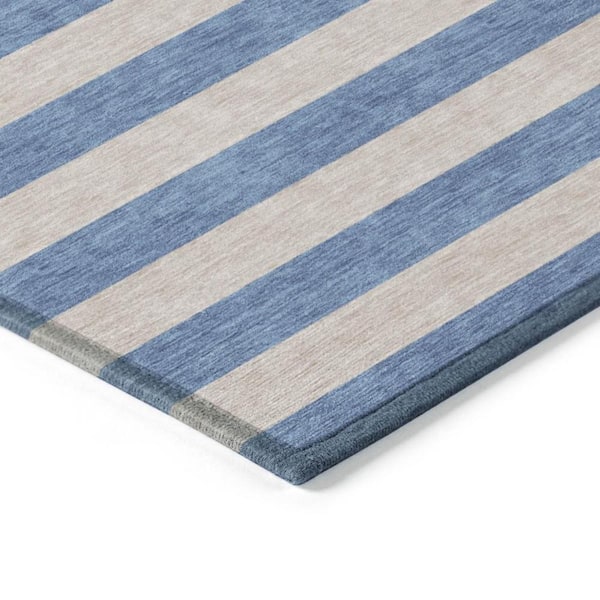 Blue and Tan 2 ft. x 8 ft. Woven Striped Polyester Runner Indoor/Outdoor Area Rug