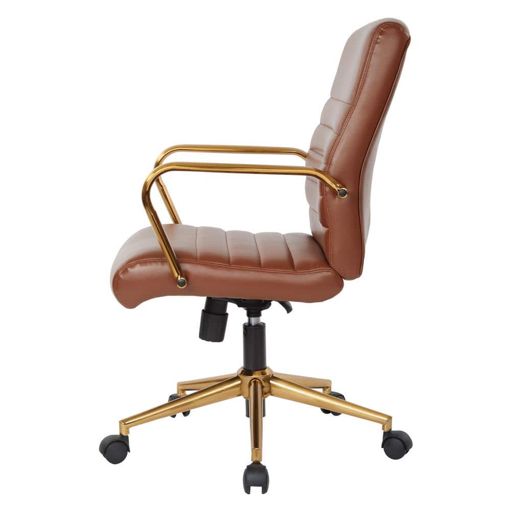 Saddle Brown Faux Leather Office Chair with Gold Frame