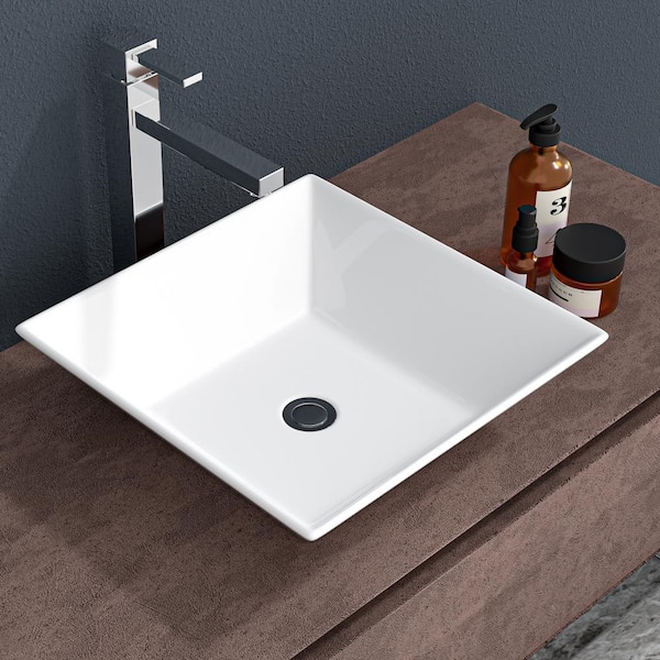 Staykiwi 16 in. Ceramic Square Vessel Bathroom Sink in White