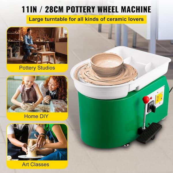 28cm Pottery Wheel 350W Electric Forming Machine with Adjustable Pedal, DIY Clay Tool with Tray for Ceramic Art, Green