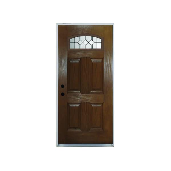 Steves & Sons 36 in. x 80 in. Reliant Series Epic Camber Top Lite Chestnut Right-Hand Inswing Stained Fiberglass Prehung Front Door