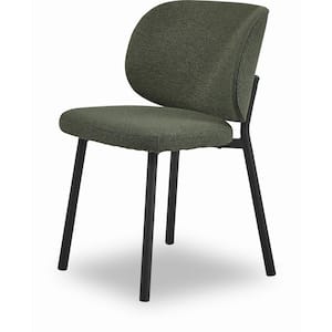 Forest Green Boucle Chairs with Black Steel Legs, (set of 2)