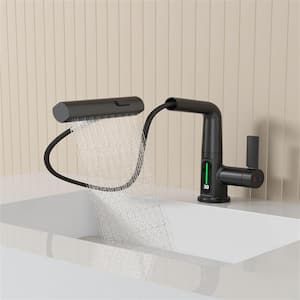 Single Handle Pull Out Lift Kitchen Faucet in Matte Black with LED Temperature Digital Display, 360° Rotatable