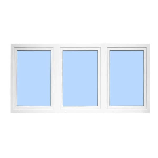 108 in. x 54 in. Elite Euro White Exterior/Interior Vinyl Triple Sash Tilt/Turn Window with Middle Left Inward Swing