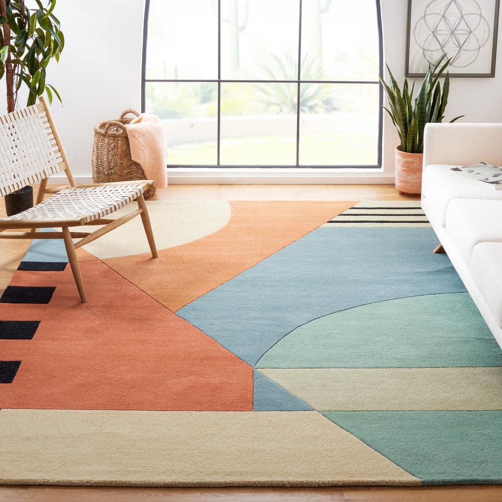 Handmade Multicolor Wool 5' x 8' Geometric Area Rug