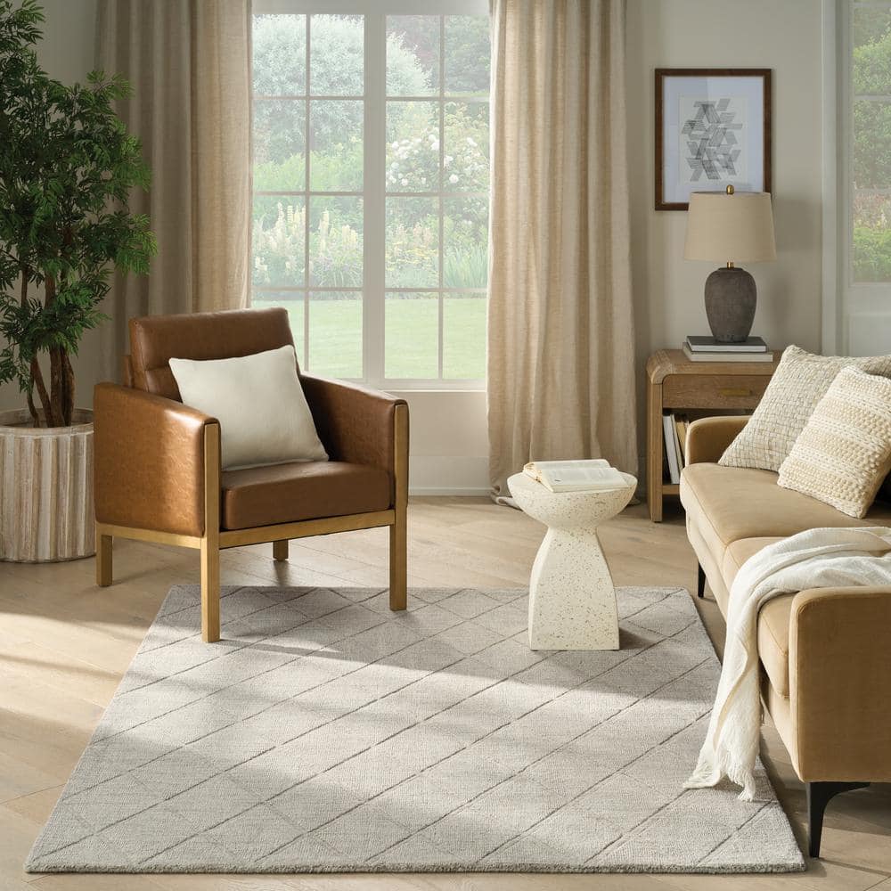 Handmade Gray Wool Geometric Rectangular Area Rug 5' x 7'