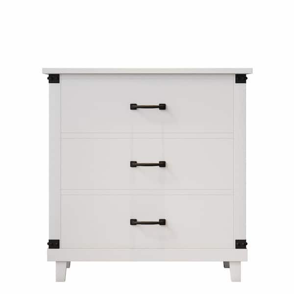 ATHMILE 3-Drawers White Nightstand (27.4 in. L x 15.7 in. W x 27.9 in. H)