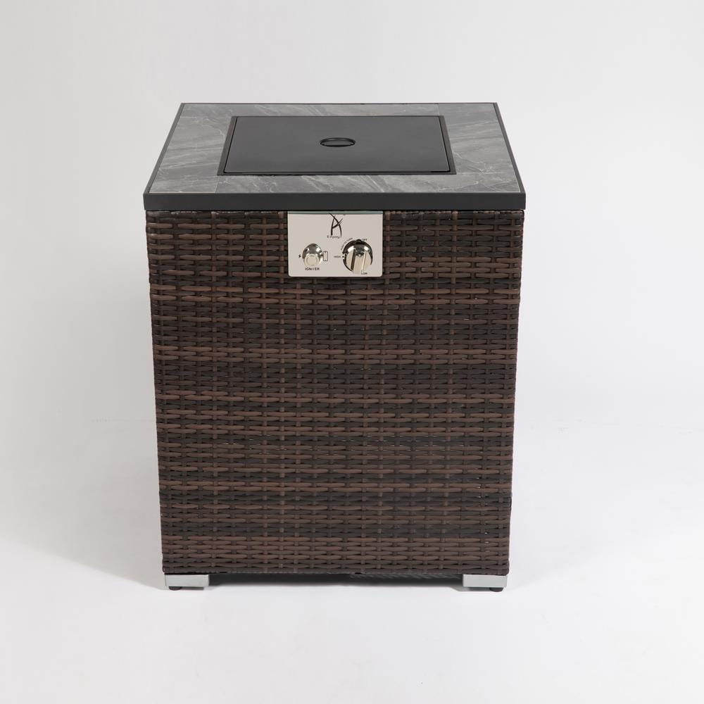 Brown 28 in. Wicker Outdoor Gas Fire Pit Table, Propane Fire Column with Ce