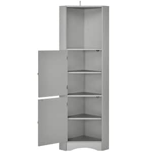 14.96 in. W x 14.96 in. D x 61.02 in. H Gray MDF Board Bathroom Corner Linen Cabinet with Doors and Adjustable Shelves