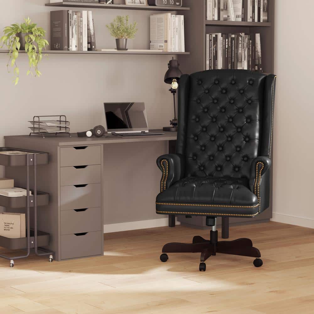 Hercules Faux Leather Tufted Ergonomic Executive Chair in Black with Arms