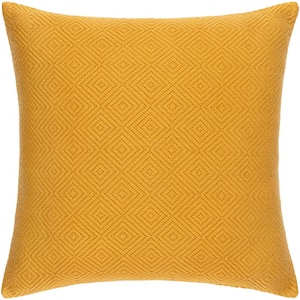 Jillayne Mustard Solid Hand Woven Texture Polyester Fill 18 in. x 18 in. Decorative Pillow