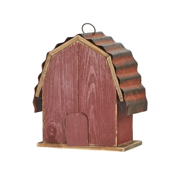 Glitzhome 10.25 in. H Wood Red Barn Garden Birdhouse