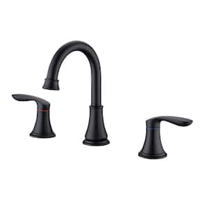 Modern Double Handle Single Hole Bathroom Faucet with Pop-Up Drain Included and Spot Resistant in Matte Black