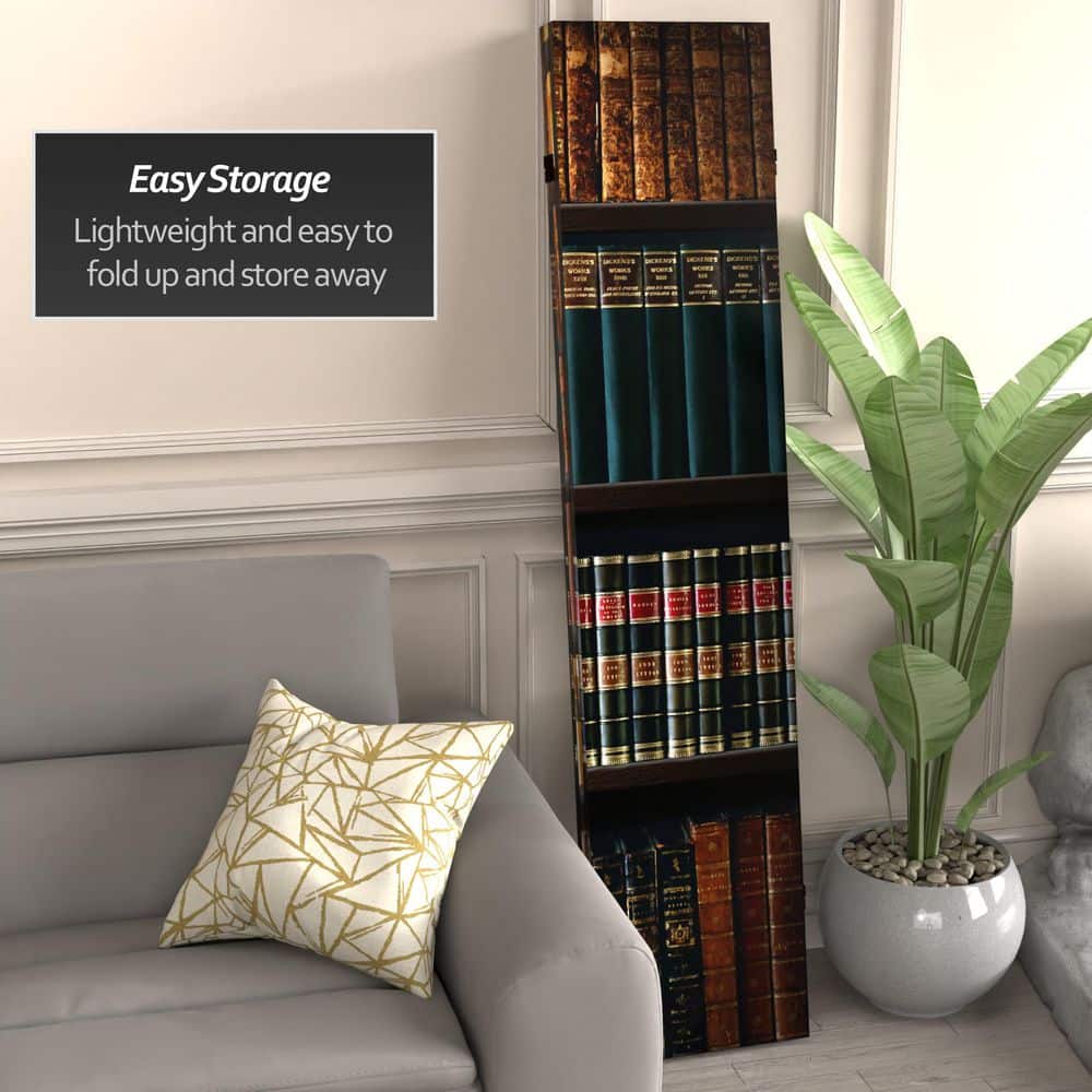 Elegant 6ft Warm Toned Library Canvas 3-Panel Folding Room Divider