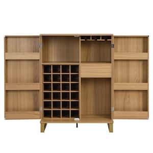 Natural 42.5 in. H Bar Cabinet with Wine Rack, Shelves and Drawer Accent Storage Cabinet Wine Cabinet with Carved Doors