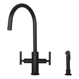 2-Handles Standard Kitchen Faucet with Side Spray in Matte Black