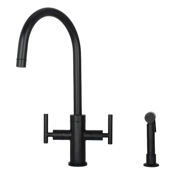 Akicon 2-Handles Standard Kitchen Faucet with Side Spray in Matte Black