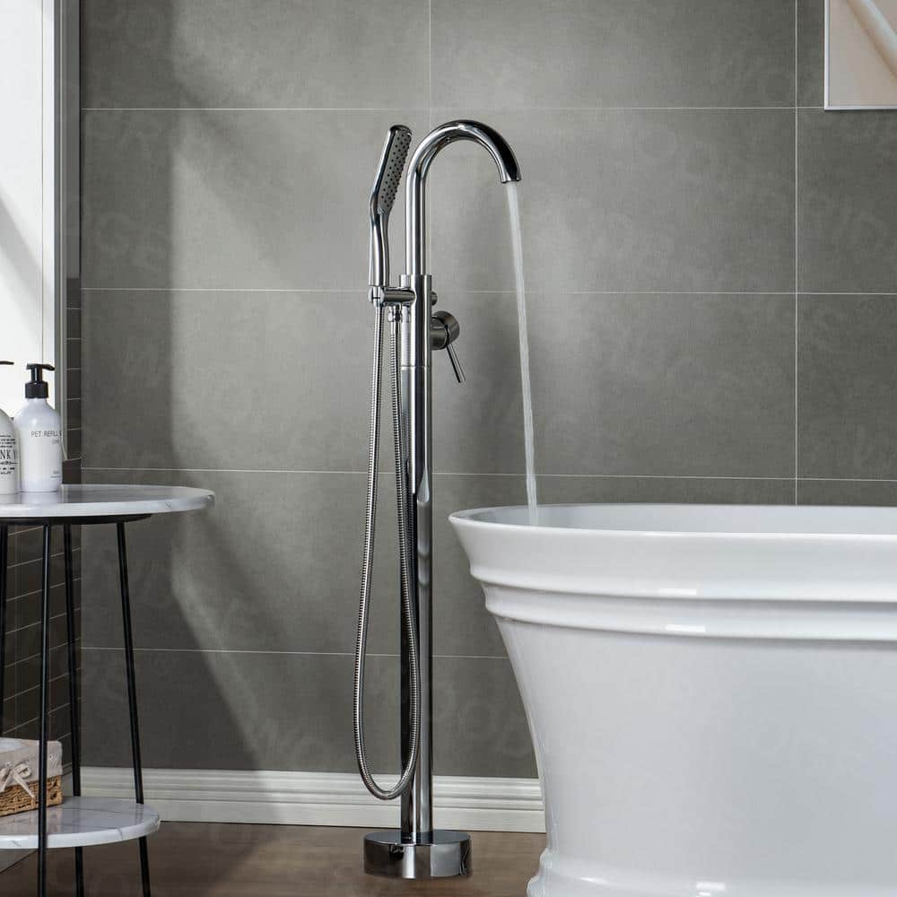 Venice Single-Handle Freestanding Floor Mount Tub Filler Faucet with Hand Shower in Chorme price history on PriceWatchPro