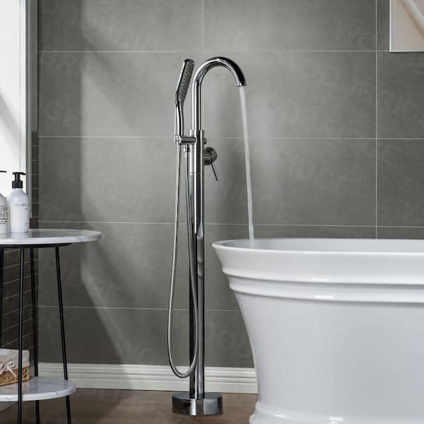 WOODBRIDGE Venice Single-Handle Freestanding Floor Mount Tub Filler Faucet with Hand Shower in Chorme