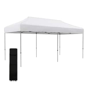 10 ft. x 20 ft. White Pop Up Canopy Tent with Wheeled Carry Bag, Instant Sun Shelter with 3-Level Adjustable Height