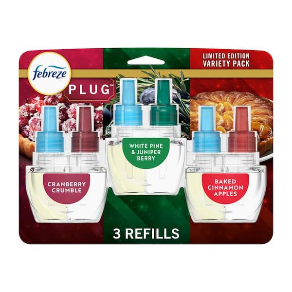 Febreze Plug Variety 0.87 oz. Cranberry Crumble, White Pine and Cinnamon Apples Scent Automatic Air Freshener Refill (3-Count)