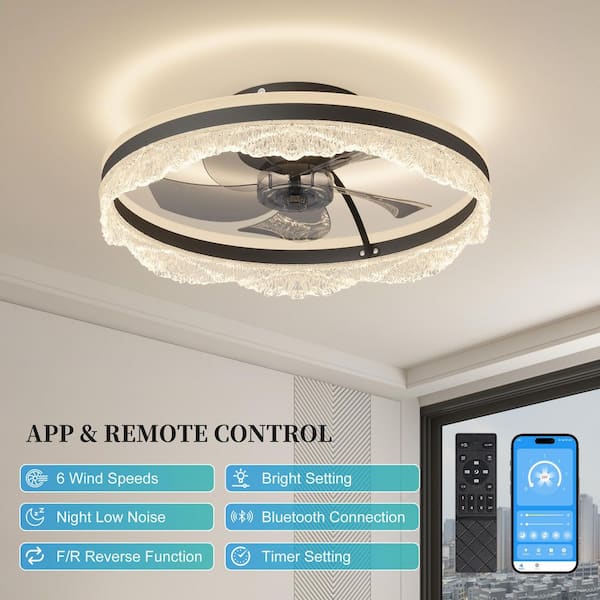 16 in. Smart Black Indoor Black Flush Mount Caged Ceiling Fan with 3-Color Dimmable LED Light and App&Remote