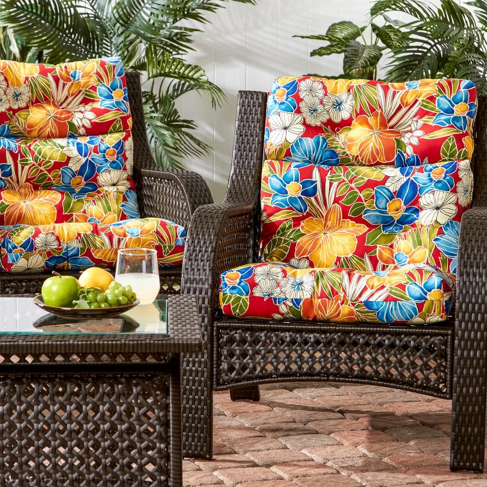 Aloha Red Floral High Back Chair Cushions Set of 2