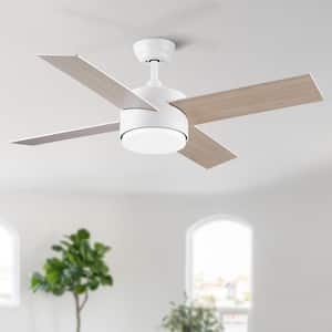 44 in. Integrated Indoor White Wood Grain Ceiling Fan with Light Kit, Remote Control and 4 Reversible Plywood Blades