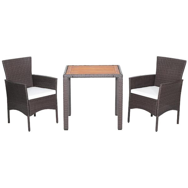 Gymax 3-Piece Wicker Outdoor Dining Set Acacia Wood Table Top with Cushioned Chairs Patio Garden