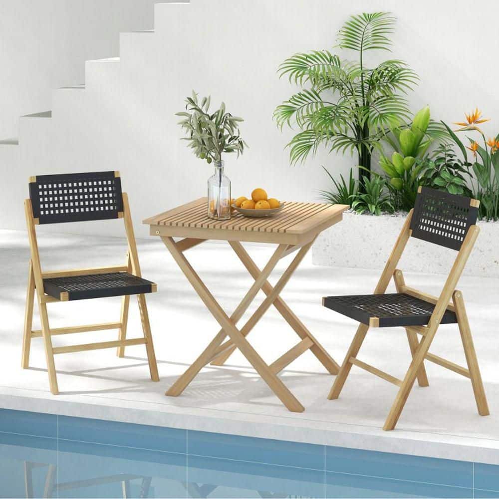 Set of 2 Folding Patio Chairs, Natural Teak Wood Frame, Quick-Fold Compact Storage, No Assembly Needed price history on PriceWatchPro