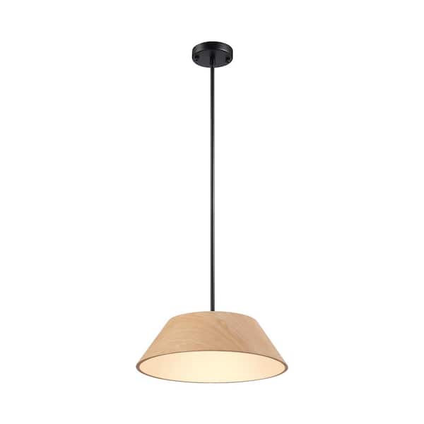 Unbranded EdgeBeau 60-Watt 1 Light Black Modern Simple Pendant Light with Wood Grain Shade , No Bulbs Included