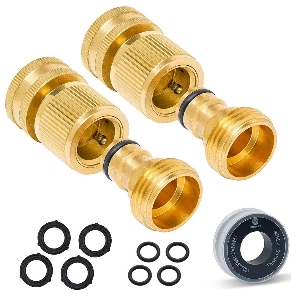 Morvat 3/4 in. All Brass Quick Connect/Disconnect Garden Hose Fittings,  Female and Male Connections (2-Sets) MOR-ABQCONNECTOR-2-A - The Home Depot