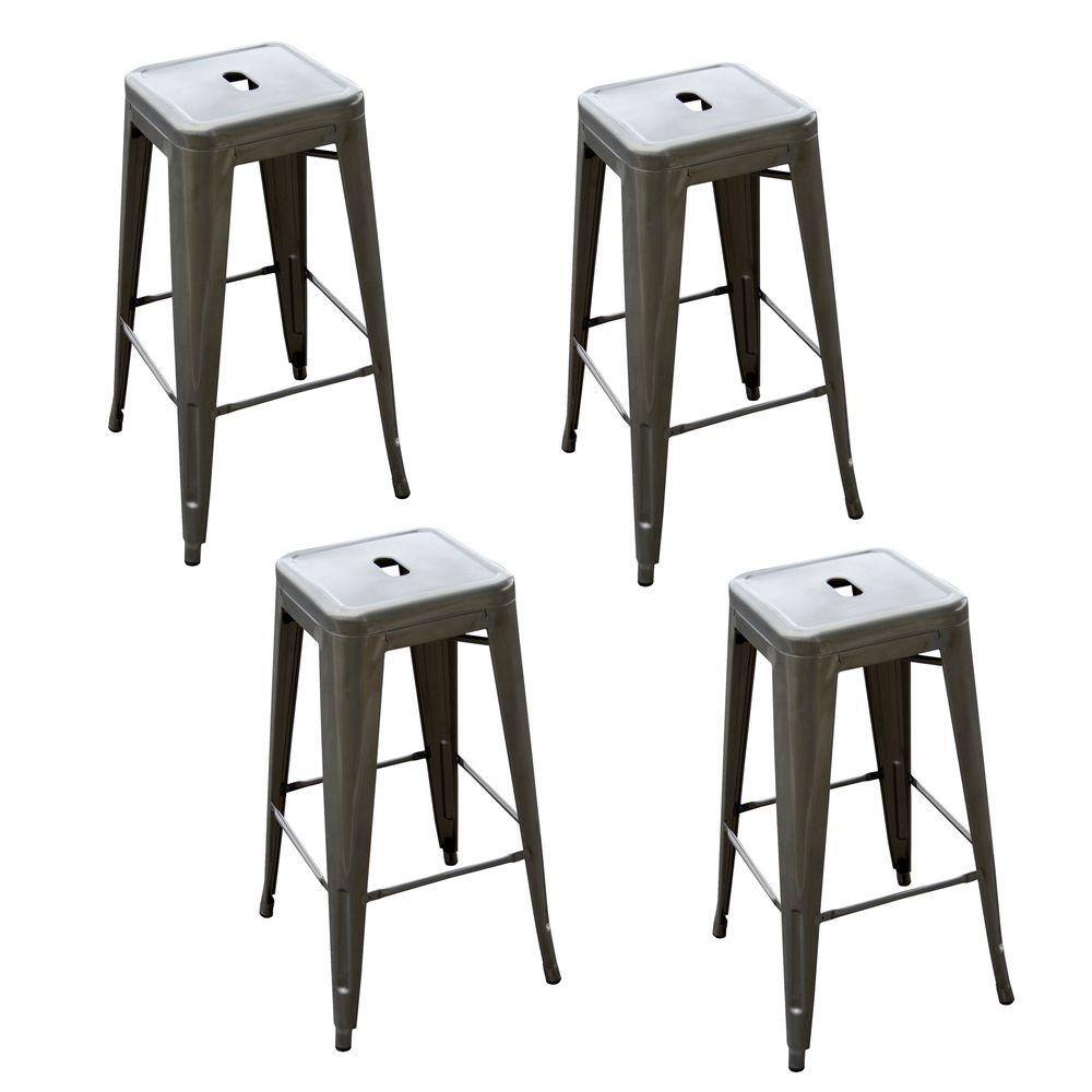 30" Gun Metal Stackable Backless Metal Bar Stools, Set of 4