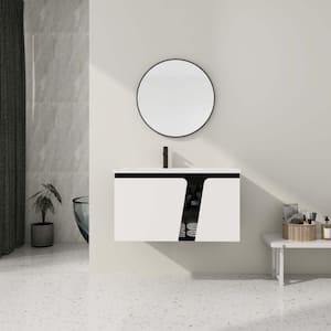 36 in. W x 20 in. D x 20 in. H Single Sink Wall Mounted Bath Vanity in Black Plus White with White Ceramic Top