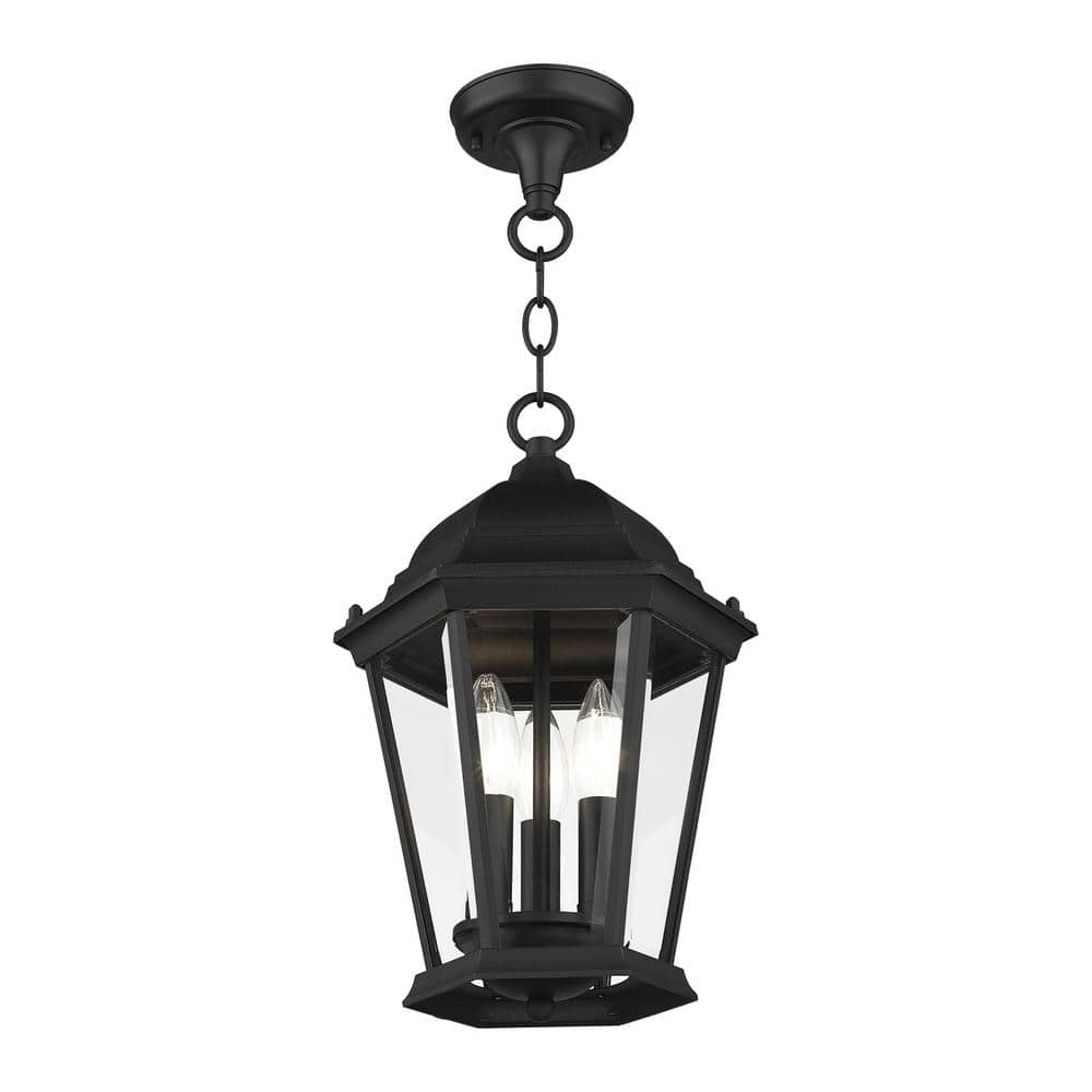 Hamilton Textured Black 3-Light Outdoor Pendant with Clear Beveled Glass