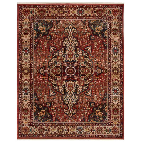 Kashan Red/Ivory 8 ft. x 10 ft. Antique Border Area Rug