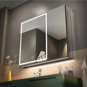 30 in. W x 28 in. H Large Rectangular Silver Wall Mount LED Lighted Medicine Cabinet with Mirror