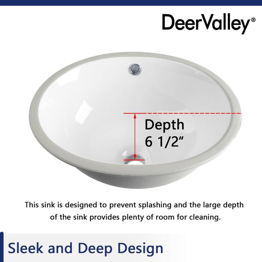 White Ceramic Oval Undermount Bathroom Sink with Overflow
