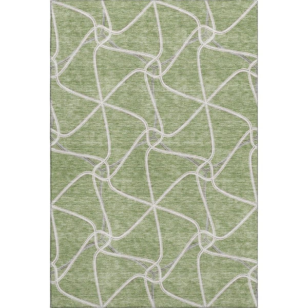 Mayfield Premium Machine Washable Abstract AMF948 Aloe 10 ft. x 14 ft. Area Rug