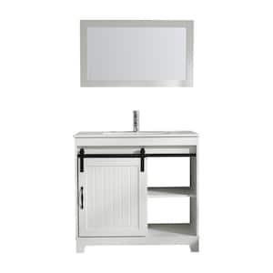 Wonline 35.4 in. W x 17.7 in. D x 33.5 in. H Single Sink Bathroom Vanity in White with Vanity Top and Mirror