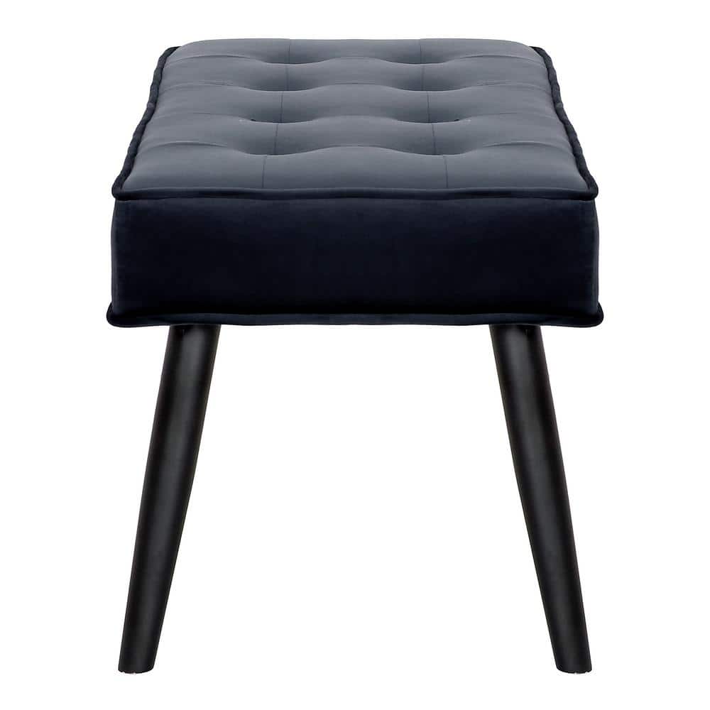 Navy Blue Velvet Tufted Upholstered Bench with Wood Legs