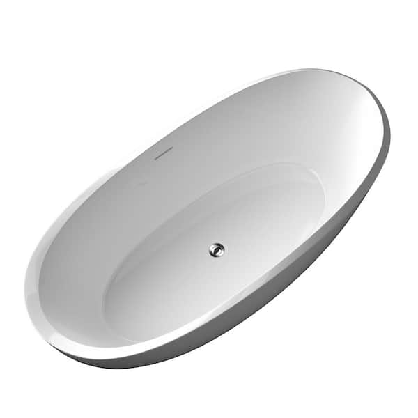 NTQ 59 in. x 29.5 in. Acrylic Free Standing Bathtub Modern Freestanding Soaking Bathtub with Center Drain in Glossy White