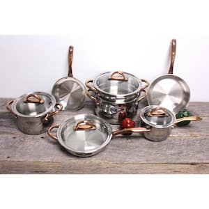 Ouro 11-Piece Hard-Anodized Aluminum Nonstick Cookware Set in Silver and Rose Gold